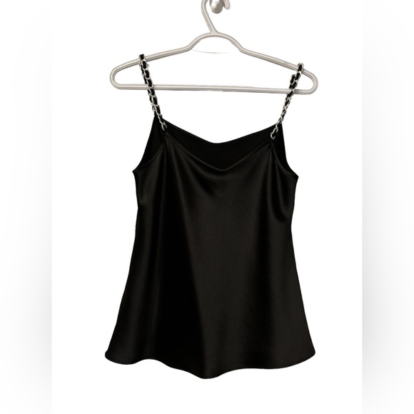 HUGO Silk Camisole black with chain silver straps size 38 or S/M - Picture 2 of 3